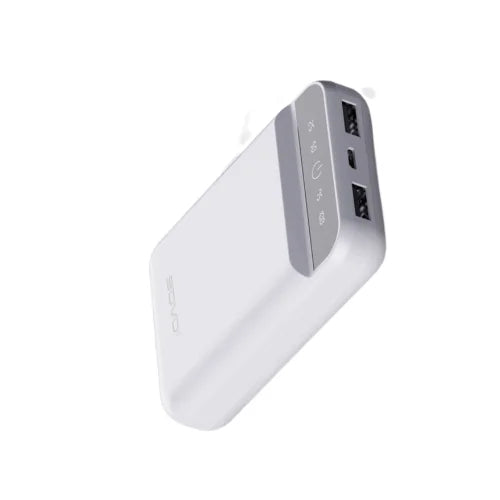 A white SOVO P1 6000 mAh power bank with USB and Micro USB ports.