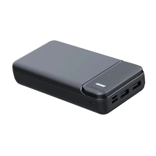 A black SOVO PD 104 20000 mAh Portable Charger Power Bank with multiple output ports.