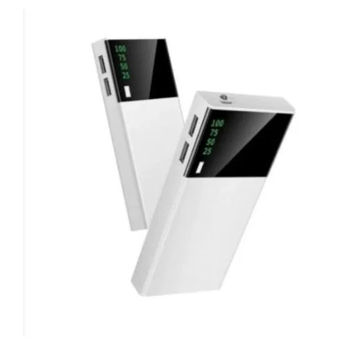 A white SOVO T20 6000 mAh Portable Charger Power Bank with a digital display showing battery percentage.