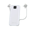 A white SOVO X22 10000 mAh power bank with a digital display and attached cables.