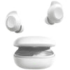 Samsung Galaxy Buds FE wireless earphones in white color with a white charging case open to show the earphones inside.