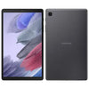 Samsung Galaxy Tab A7 Lite 8.7 Inches T225N in grey color, front and back view with the screen on.