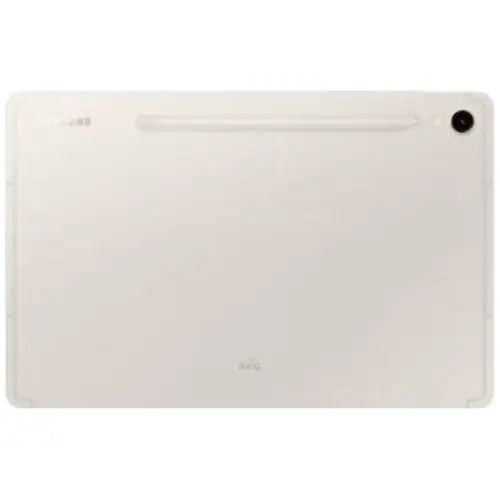 Samsung Galaxy Tab S9 X710 in beige color tablet with Samsung logo  and pen on a white background.