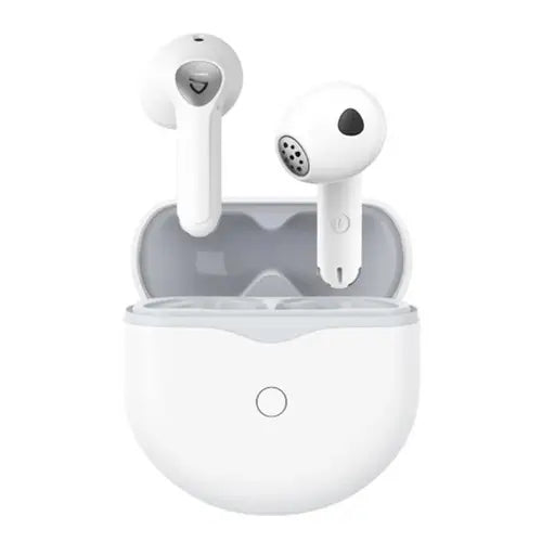 White Soundpeats Air 4 Wireless Earbuds with charging case on a white background