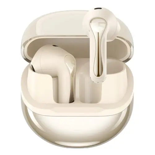 White Soundpeats Air5 True Wireless Earphone With Bluetooth 5.4 in a charging case on a white background