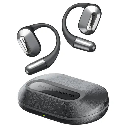 Soundpeats HearFit Open-Ear Sports True Wireless Bluetooth Earphones with charging case on a white background