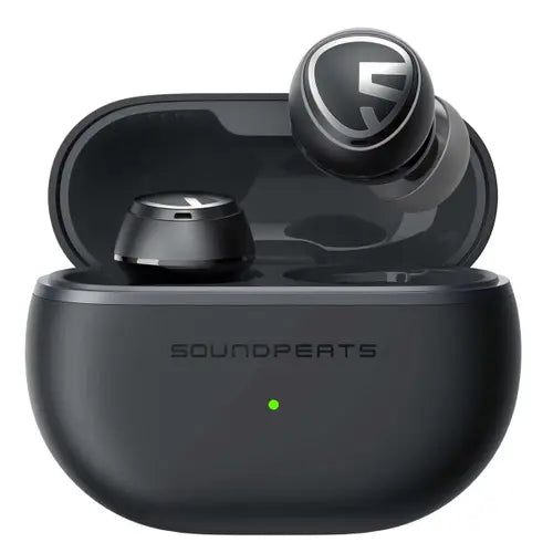 Soundpeats Mini Pro Wireless Earbuds with charging case on a white background
