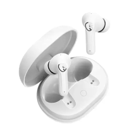 White Soundpeats T3 Pro ANC Bluetooth Earbuds with charging case on a white background
