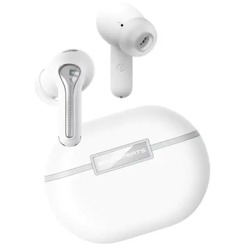 White Soundpeats True Capsule 3 Pro Earbuds with charging case on a white background