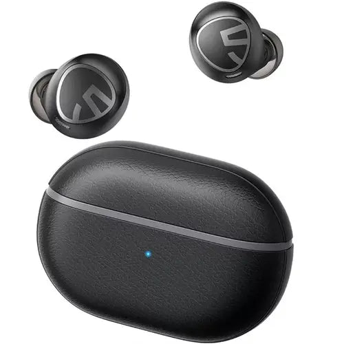 Soundpeats True Wireless Earbuds Free 2 Classic Black wireless earbuds with charging case on a white background