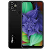 A black Sparx S9 mobile phone with a colorful floral wallpaper on the screen, showcasing the front and back cameras and the brand logo.
