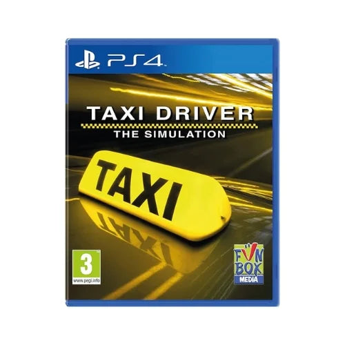 A game titled 'Taxi Driver - The Simulation PS4' with a yellow taxi sign prominently displayed on the cover.