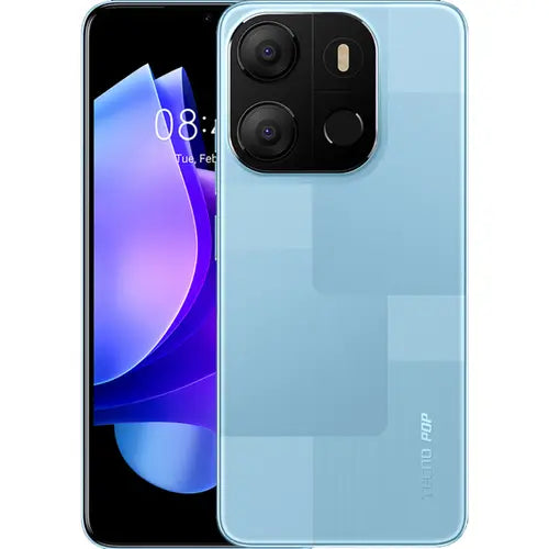 Tecno Pop 7 with a blue back and black front.