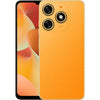 Tecno Spark 10 in orange colour with visible camera lenses on a plain background