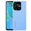 A blue Tecno Spark 10C mobile phone with a visible camera module on the back.