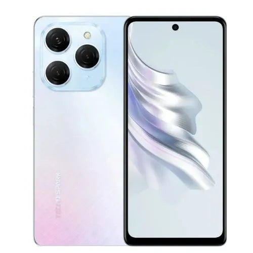 Tecno Spark 20 with gradient design on a white background