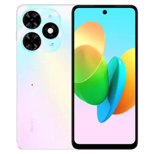 Tecno Spark 20C Smartphone showing front and back views with colorful design on screen