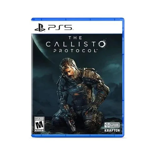 Game disc case 'The Callisto Protocol Day One Edition – PS5' featuring an image of a character in a space suit against a space backdrop.
