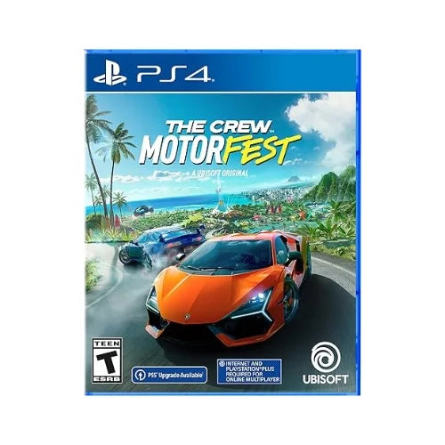 A game case 'The Crew Motorfest PS4' featuring an image of a car on a tropical road.