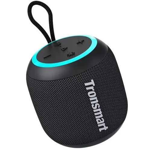 Tronsmart-T7-Mini-Portable-Speaker in black portable speaker with blue accent and 'Tronsmart' branding on a white background