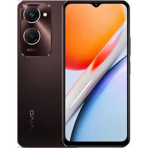 A Moucha Brown color, Vivo Y18 mobile phone with a dual camera on the back and a display screen.