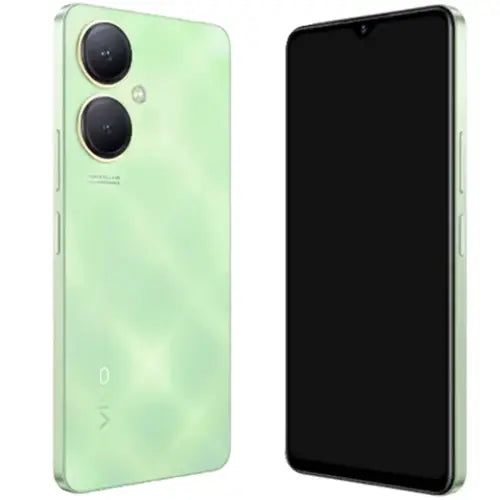 A sea blue Vivo Y27 smartphone showing the front and back sides, with the back side displaying a dual camera system.