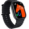 W&O X9 Pro digital smart watch with a black band and case, featuring a colorful display showing an animated horse and various health tracking indicators.