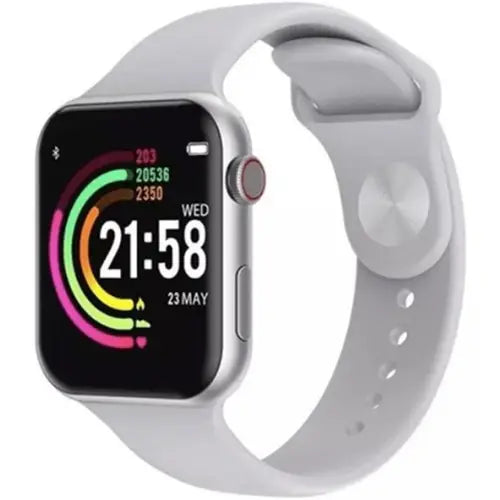 Ws57 Series 7 white smartwatch with a silicone band and a digital display showing a colorful watch face.