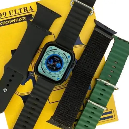 WS99 Ultra Smart A digital smart watch with a black band and case, featuring different straps