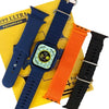 WS99 Ultra Smart A digital smart watch with a blue band and case, featuring different straps. 