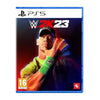 A game WWE 2K23 PS5 featuring an image of a wrestler in a green and yellow outfit with a cap, extending his hand with a wristband visible.