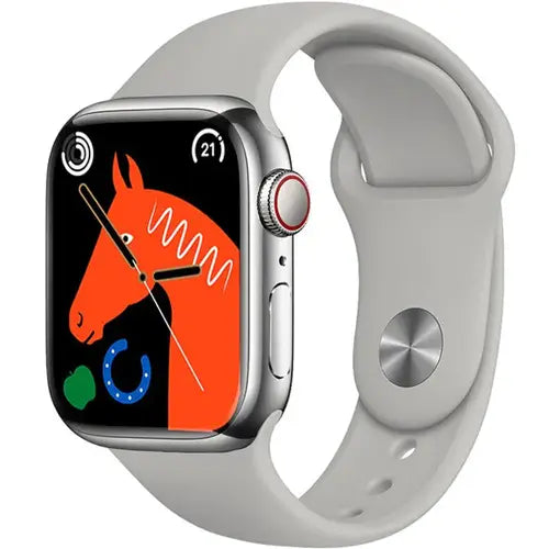 Watch 9 Max white smartwatch with a silicone band and a display featuring an animated character.