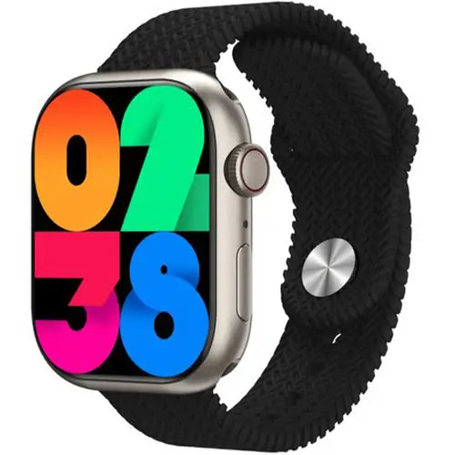WearFit HK9 Pro Smart Watch with a black band and a colorful digital display showing the time in large numerals.