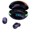 A pair of  Wireless Earbuds Y80 wireless earbuds with a digital battery display on the charging case, predominantly black with green accents.