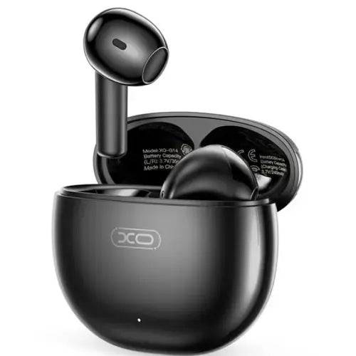 Black XO G14 ENC Noise Canceling Wireless Earbuds with a charging case, branded with 'XO' logo.