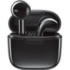 A pair of black XO X23 TWS Bluetooth earbuds in their charging case.