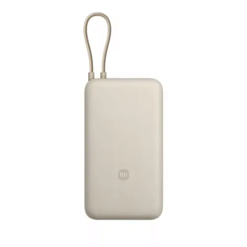 Beige Xiaomi 33W Power Bank 20000 mAh (Integrated Cable) with a strap on a white background