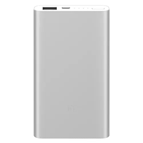 Silver Xiaomi 5000 mAh Power Bank 2  on a white background