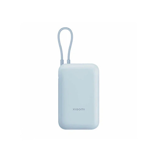Light blue Xiaomi Power Bank 10000 mAh (Integrated Cable) on a white background