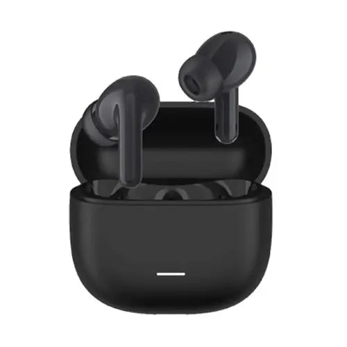 A pair of white Redmi buds 6 Lite earphones charging in a blue case.