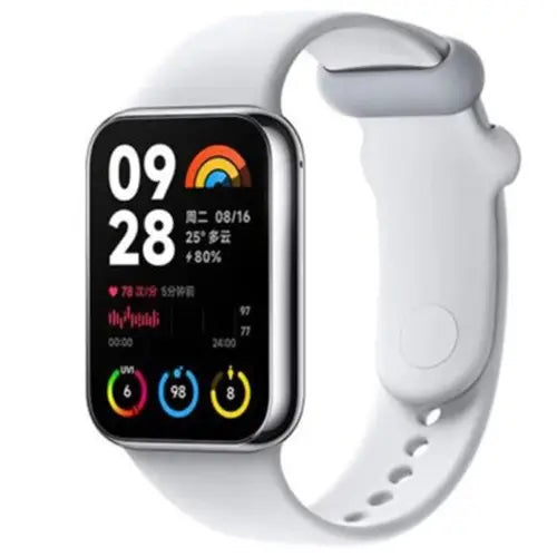 Xiaomi Smart Band 8 Pro Smartwatch with a white band on a white background