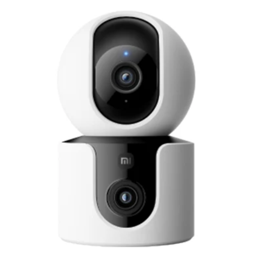 Xiaomi Smart Camera C300 Dual with a white and black color scheme, featuring two lenses and a blue indicator light.