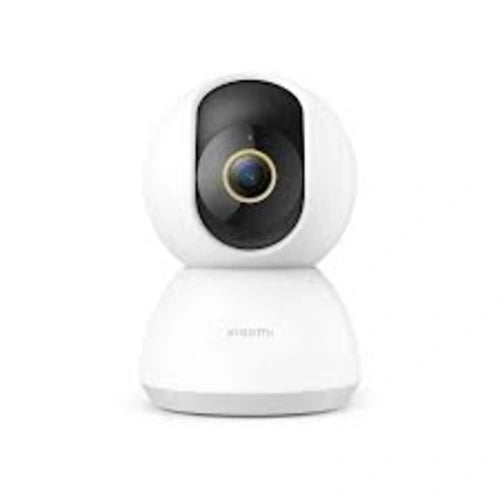 White Xiaomi Smart Camera C300 with a black lens on a white background