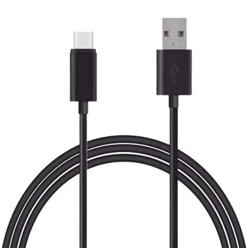 Black Xiaomi Type-C Braided Cable 1m with one end being a USB type A and the other end being a USB type C on a white background.