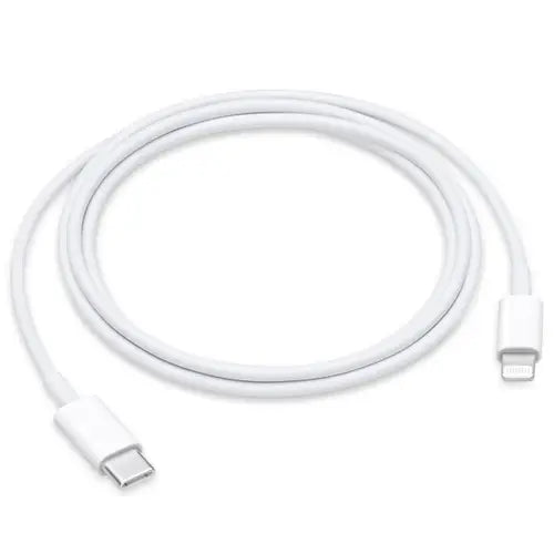 White USB-C to Lightning cable on a white background