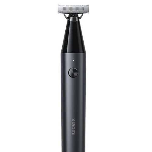 A black Xiaomi Uniblade Trimmer with a single blade on top and a button on the side.