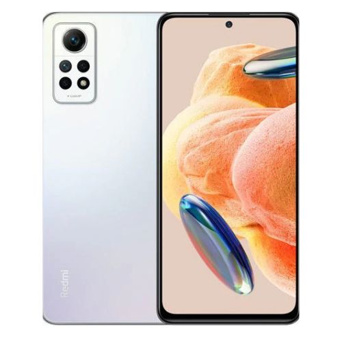 Redmi Note 12 Pro with white back and colorful display.
