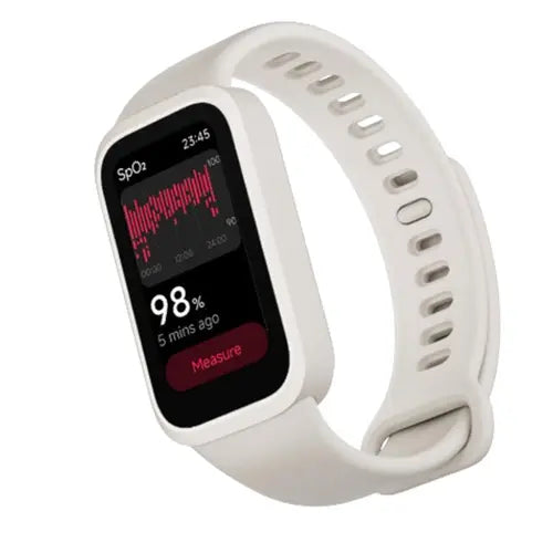 Xiaomi Smart Band 9 Active white smartwatch with a black display on a white background