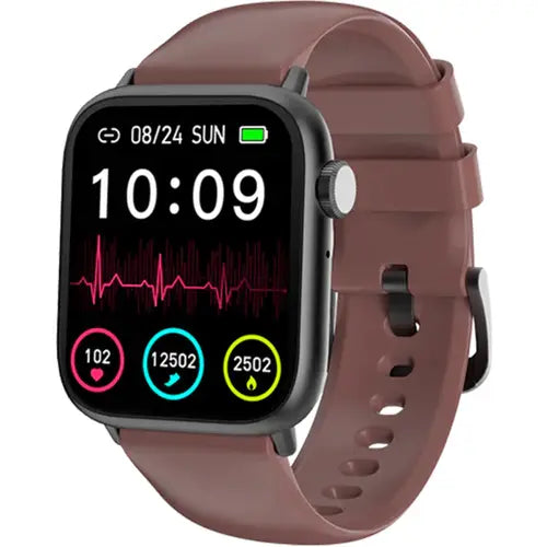 A black amber analog smartwatch with a silicone band and a digital display showing time and various smart watch notifications with Yolo Bluetooth Calling Watch Pro Max