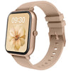 A beige Yolo Epic Bluetooth Calling Smart Watch with a gold-tone case and a gold strap displayed on a white background.